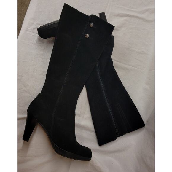 La Canadienne Otis Tall Sueded Black Heeled Boots Women's 6 - Picture 2 of 4